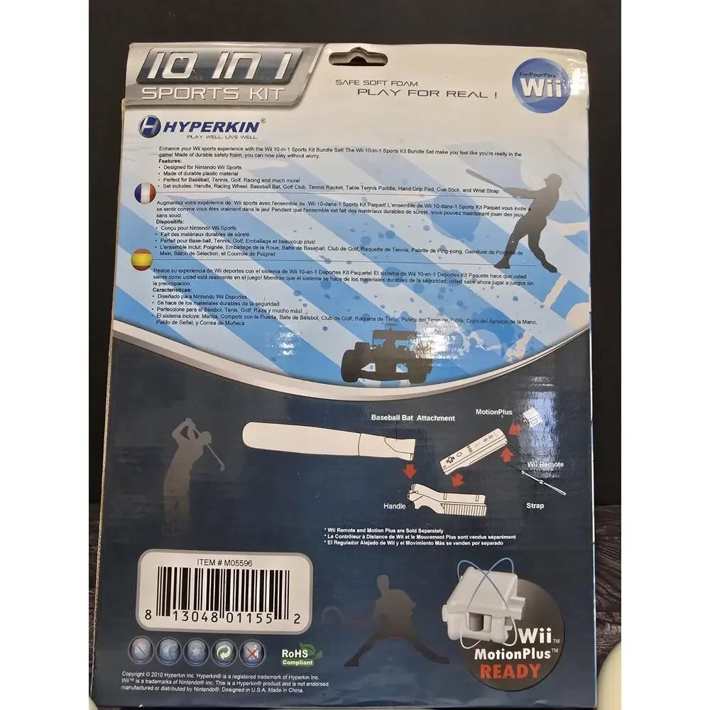 Hyperkin Wii 10-in-1 Sports Pack Foam Attachments - Wheel Tennis Golf Bat - Used